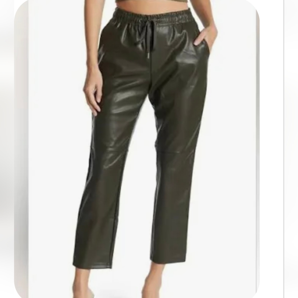Laundry By Shelli Segal Olive Green Vegan Leather Pants Medium M
